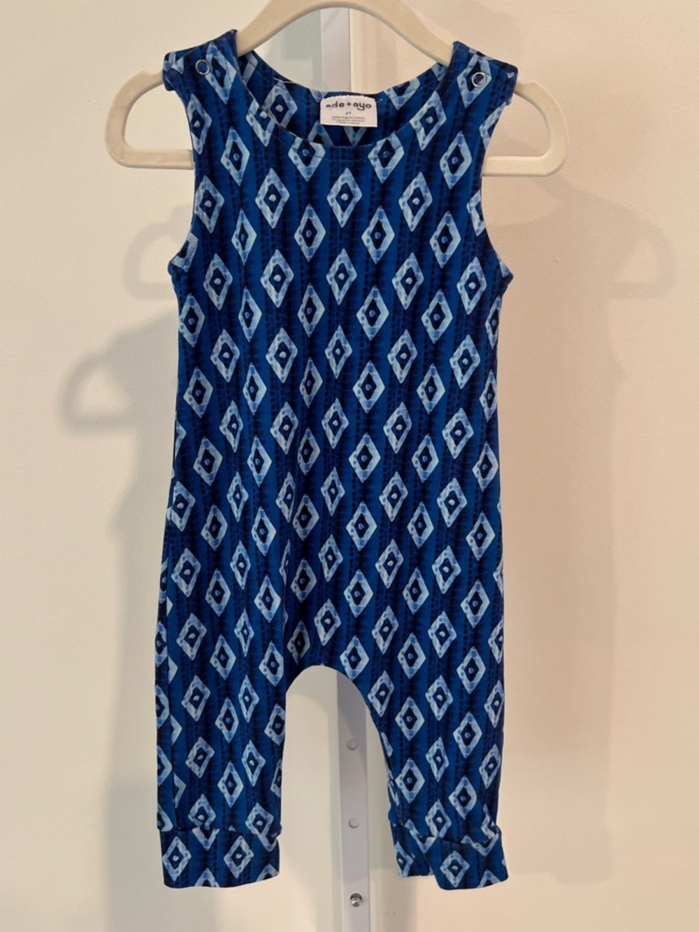 Ade and Ayo Blue Diamond Pattern Sleeveless Romper Onesie Toddler Sz 2T